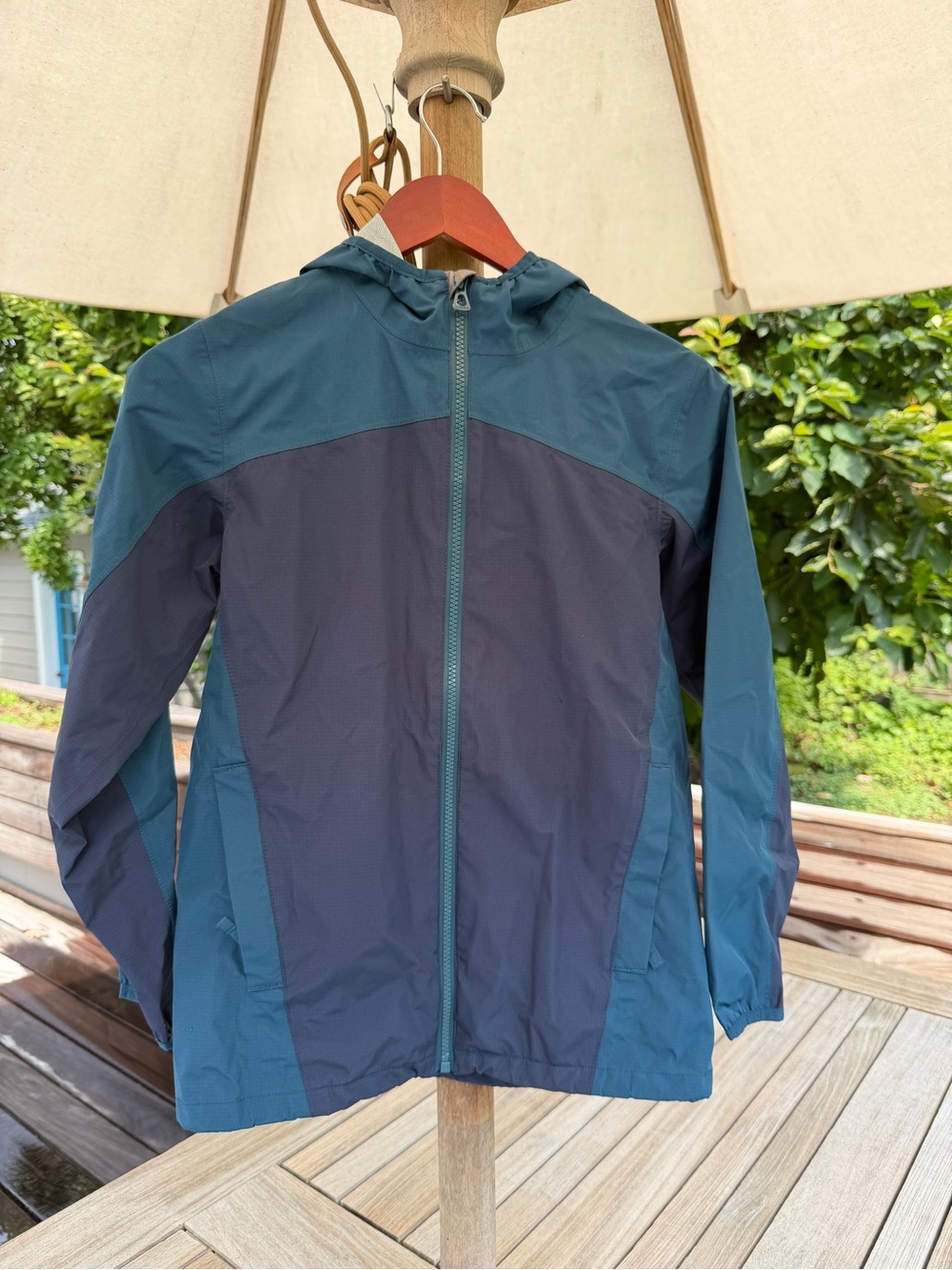 Lightweight Hooded Windbreaker Jacket in Navy Blue and Teal